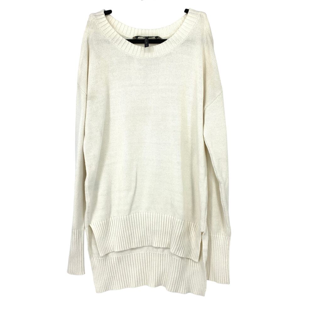 BCBGMaxAzria Long Sleeve Cole Shoulder High Low Sweater Womens Sz S Cream